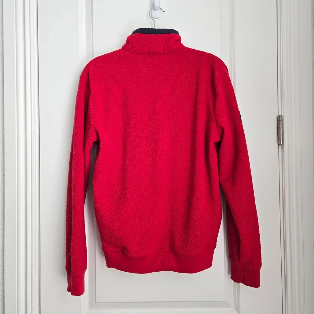 Polo Ralph Lauren Mens Red Fleece Quarter Zip Pullover Navy Pocket Y2K